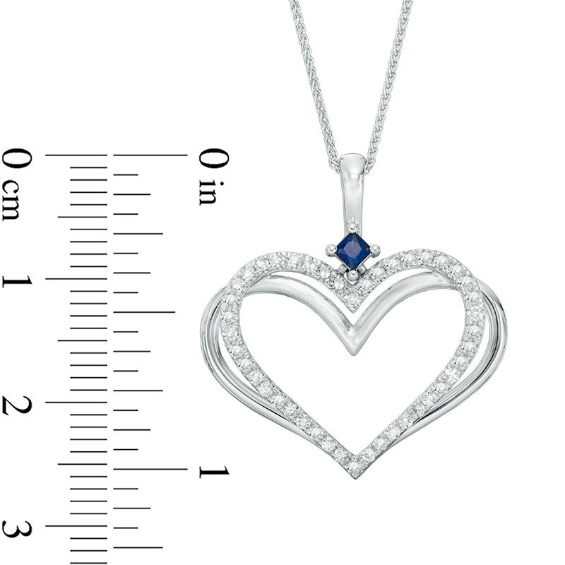 The Kindred Heart from Vera Wang Love Collection 0.30 CT. T.W. Diamond and Blue Sapphire Pendant in 14K White Gold - 19"|Peoples Jewellers