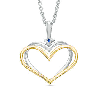 The Kindred Heart from Vera Wang Love Collection Diamond and Blue Sapphire Pendant in Sterling Silver and 14K Gold - 19"