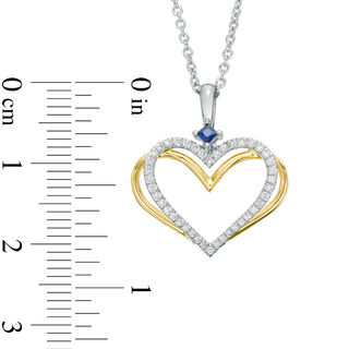 The Kindred Heart from Vera Wang Love Collection Diamond and Blue Sapphire Pendant in Sterling Silver and 14K Gold - 19"