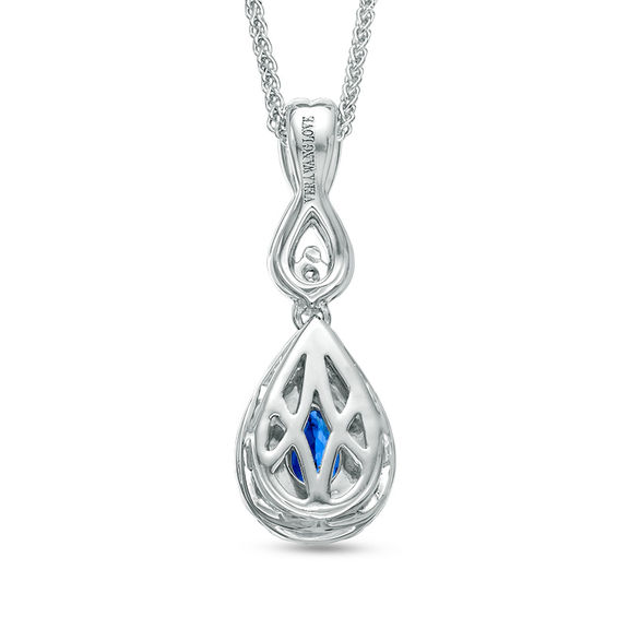 Vera Wang Love Collection Pear-Shaped Blue Sapphire and 0.16 CT. T.W. Diamond Frame Pendant in 14K White Gold - 19"