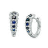 Vera Wang Love Collection Blue Sapphire and 0.30 CT. T.W. Diamond Hoop Earrings in 14K White Gold