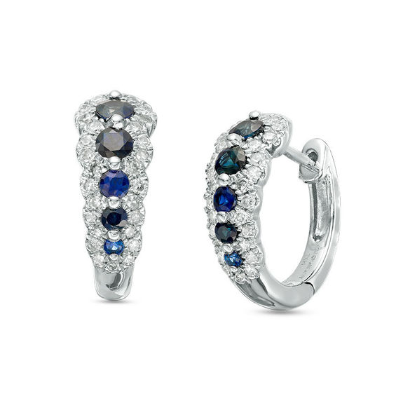 Vera Wang Love Collection Blue Sapphire and 0.30 CT. T.W. Diamond Hoop ...