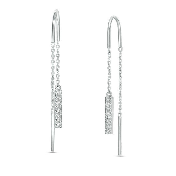 Vera Wang Love Collection 0.12 CT. T.W. Diamond and Blue Sapphire Threader Earrings in Sterling Silver