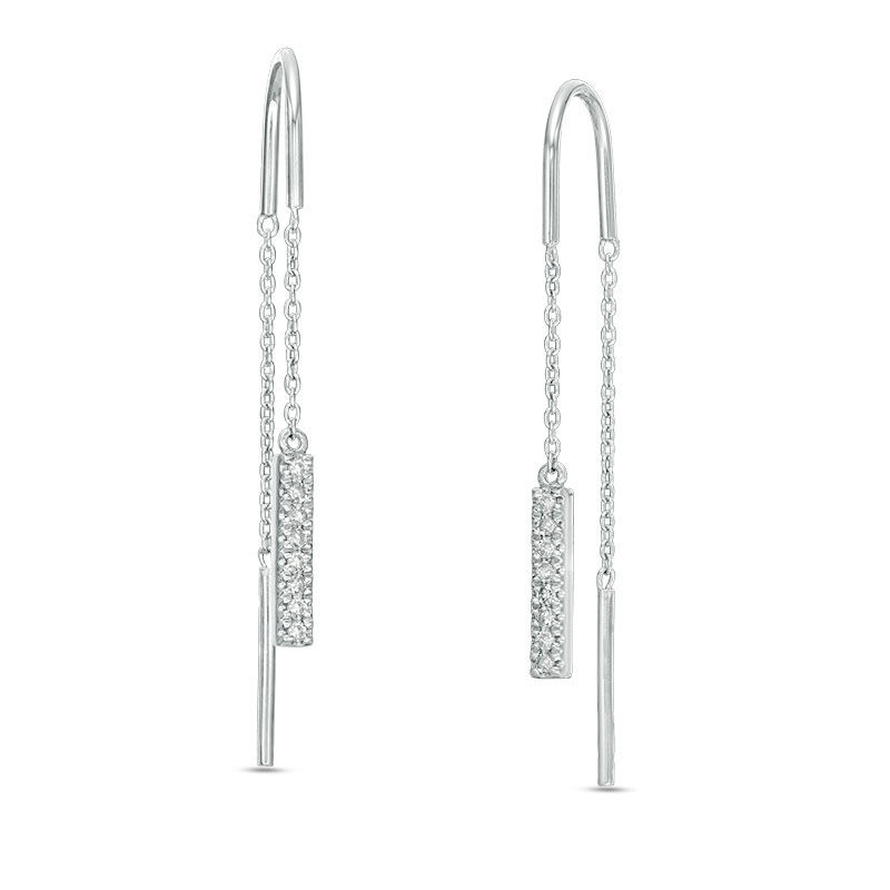 Vera Wang Love Collection 0.12 CT. T.W. Diamond and Blue Sapphire Threader Earrings in Sterling Silver|Peoples Jewellers