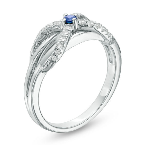 Vera Wang Love Collection 0.15 CT. T.W. Diamond and Blue Sapphire Infinity Ring in Sterling Silver