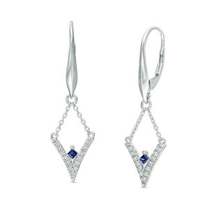 Vera Wang Love Collection 0.15 CT. T.W. Diamond and Blue Sapphire Chevron Drop Earrings in Sterling Silver