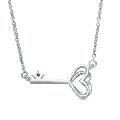 Vera Wang Love Collection 0.05 CT. T.W. Diamond and Blue Sapphire Heart-Top Key Necklace in Sterling Silver - 19"