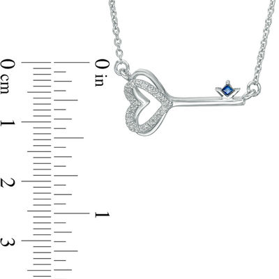 Vera Wang Love Collection 0.05 CT. T.W. Diamond and Blue Sapphire Heart-Top Key Necklace in Sterling Silver - 19"