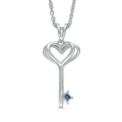 Vera Wang Love Collection Princess-Cut Blue Sapphire Heart-Top Key Pendant in Sterling Silver - 19"