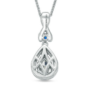 Vera Wang Love Collection 0.38 CT. T.W. Diamond and Blue Sapphire Double Frame Pendant in 14K White Gold - 19"