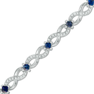 Vera Wang Love Collection 0.58 CT. T.W. Diamond and Blue Sapphire Infinity Bracelet in Sterling Silver - 7.5"