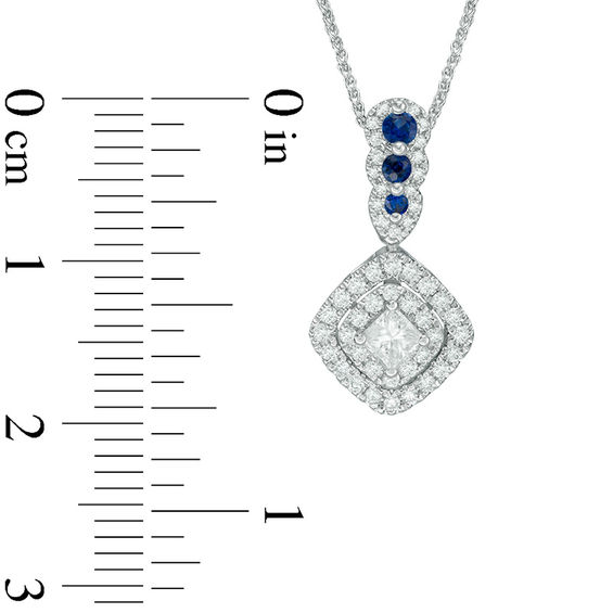 Vera Wang Love Collection 0.38 CT. T.W. Diamond and Blue Sapphire Double Frame Pendant in 14K White Gold - 19"