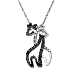 0.09 CT. T.W. Enhanced Black and White Diamond Accent Double Giraffe Pendant in 10K White Gold