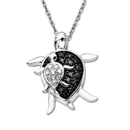 Enhanced Black and White Diamond Accent Mother and Baby Turtle Pendant in 10K White Gold