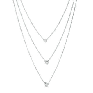 Diamond Accent Three Stone Multi-Strand Necklace in Sterling Silver - 22"