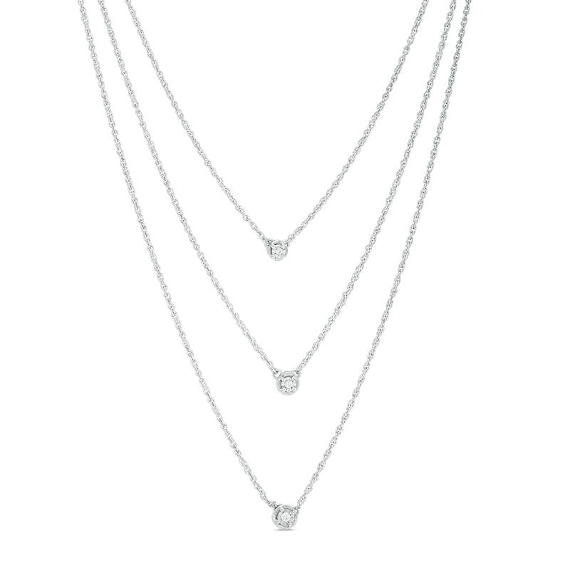 Diamond Accent Three Stone Multi-Strand Necklace in Sterling Silver - 22"|Peoples Jewellers