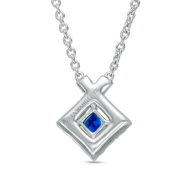 Vera Wang Love Collection Blue Sapphire and 0.23 CT. T.W. Diamond Frame Necklace in Sterling Silver - 19"