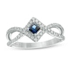 Thumbnail Image 0 of Vera Wang Love Collection Princess-Cut Blue Sapphire and 0.23 CT. T.W. Diamond Frame Ring in Sterling Silver