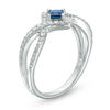 Thumbnail Image 1 of Vera Wang Love Collection Princess-Cut Blue Sapphire and 0.23 CT. T.W. Diamond Frame Ring in Sterling Silver