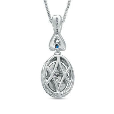 Vera Wang Love Collection 0.45 CT. T.W. Diamond and Blue Sapphire Oval Frame Pendant in 14K White Gold - 19"