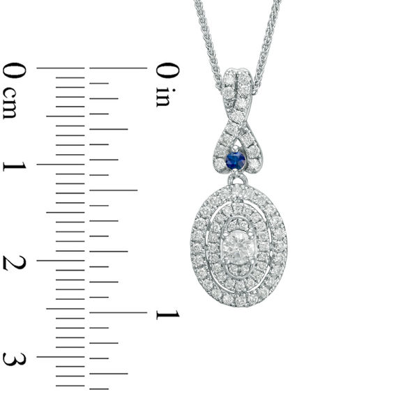 Vera Wang Love Collection 0.45 CT. T.W. Diamond and Blue Sapphire Oval Frame Pendant in 14K White Gold - 19"