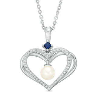 The Kindred Heart from Vera Wang Love Collection Freshwater Cultured Pearl and Diamond Pendant in Sterling Silver