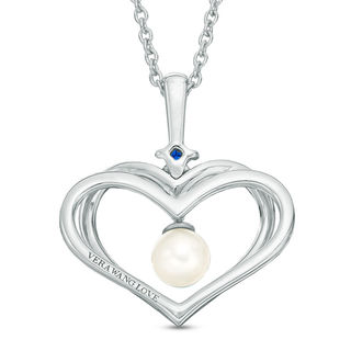 The Kindred Heart from Vera Wang Love Collection Freshwater Cultured Pearl and Diamond Pendant in Sterling Silver