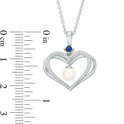 The Kindred Heart from Vera Wang Love Collection Freshwater Cultured Pearl and Diamond Pendant in Sterling Silver