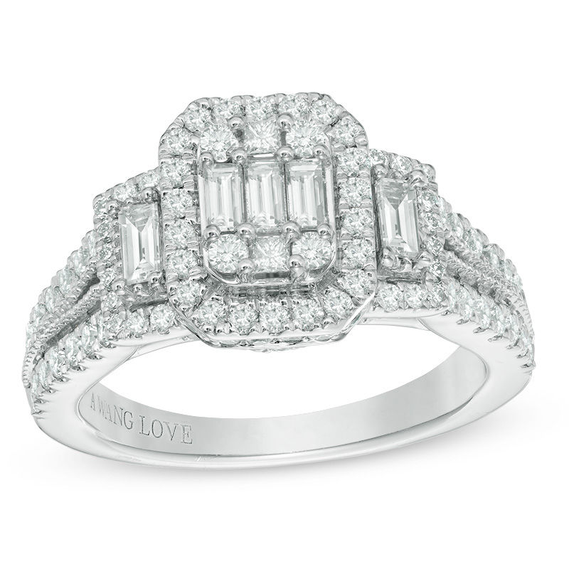 Vera Wang Love Collection 1.18 CT. T.W. Composite Diamond Octagonal Frame Engagement Ring in 14K White Gold|Peoples Jewellers