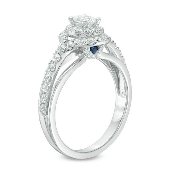 Vera Wang Love Collection 0.70 CT. T.W. Oval Diamond Double Frame Split Shank Engagement Ring in 14K White Gold