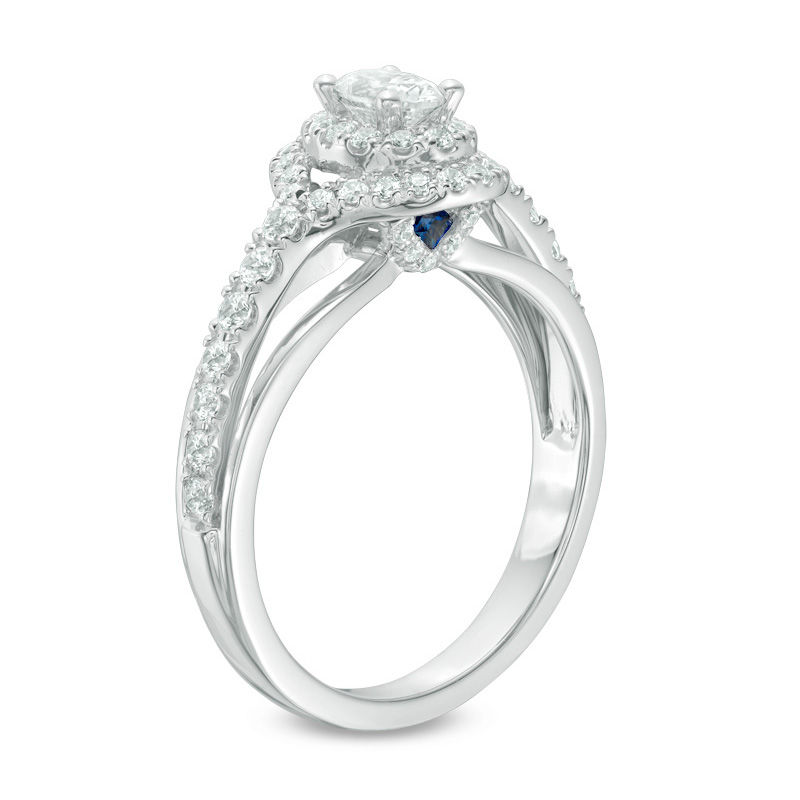 Vera Wang Love Collection 0.70 CT. T.W. Oval Diamond Double Frame Split Shank Engagement Ring in 14K White Gold