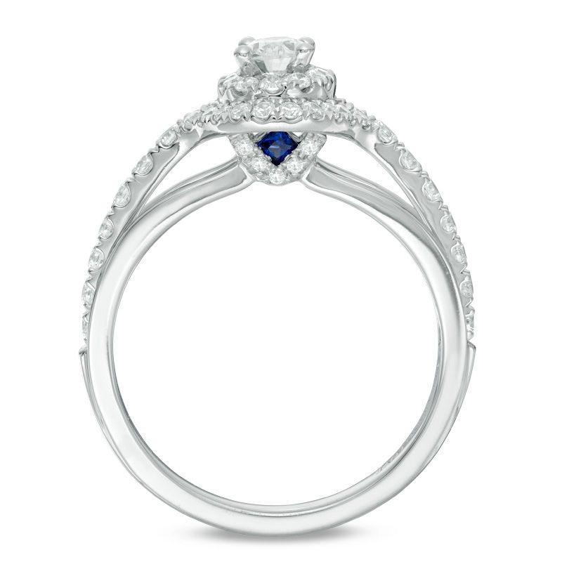 Vera Wang Love Collection 0.70 CT. T.W. Oval Diamond Double Frame Split Shank Engagement Ring in 14K White Gold