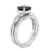 6.0mm Princess-Cut Lab-Created Blue Sapphire and 0.14 CT. T.W. Diamond Twist Shank Bridal Set in Sterling Silver