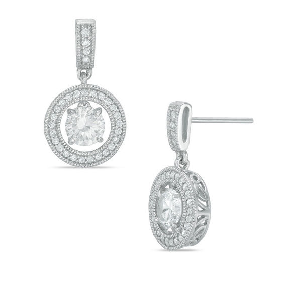 5.5mm Lab-Created White Sapphire Vintage-Style Frame Drop Earrings in Sterling Silver