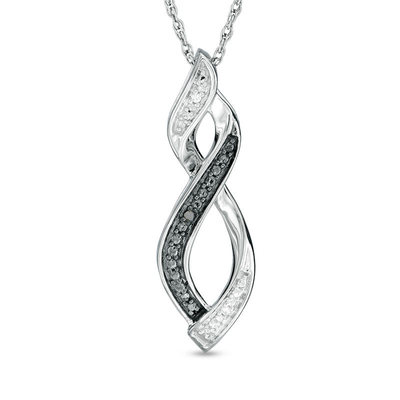Enhanced Black and White Diamond Accent Twist Flame Pendant in Sterling Silver|Peoples Jewellers