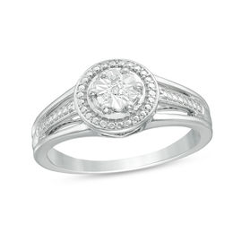 Diamond Accent Frame Split Shank Ring in Sterling Silver