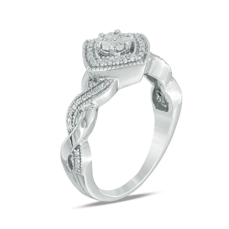 Main Image 2 of Diamond Accent Tilted Cushion Frame Twist Shank Ring in Sterling Silver