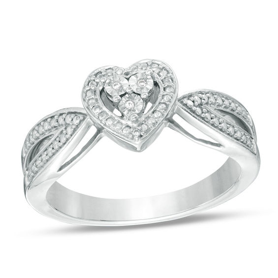 Diamond Accent Heart Frame Split Shank Ring in Sterling Silver