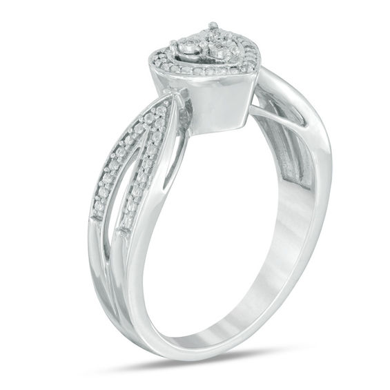 Diamond Accent Heart Frame Split Shank Ring in Sterling Silver