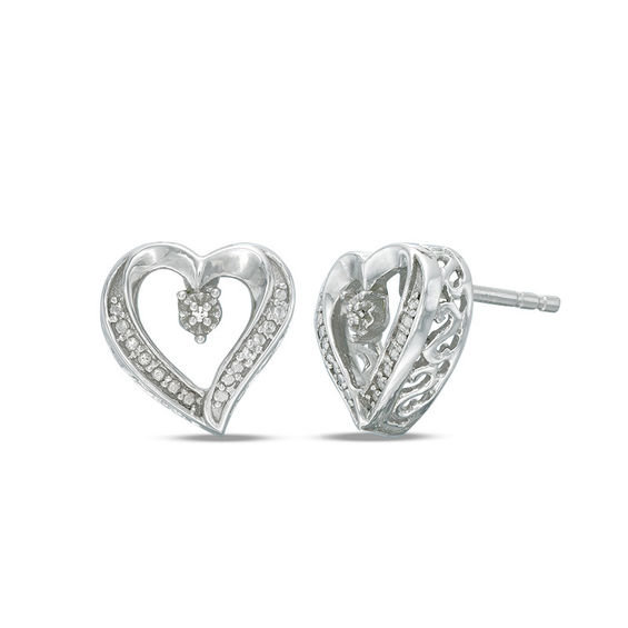 Diamond Accent Heart Stud Earrings in Sterling Silver