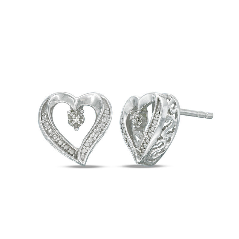 Diamond Accent Heart Stud Earrings in Sterling Silver | Peoples Jewellers