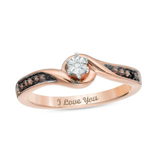 Enhanced Champagne and White Diamond Accent Engraved Promise Ring in 10K Rose Gold (1 Line)