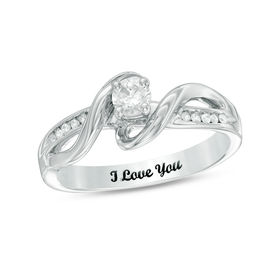 1/10 CT. T.W. Diamond Engraved Overlay Promise Ring in Sterling Silver (1 Line)