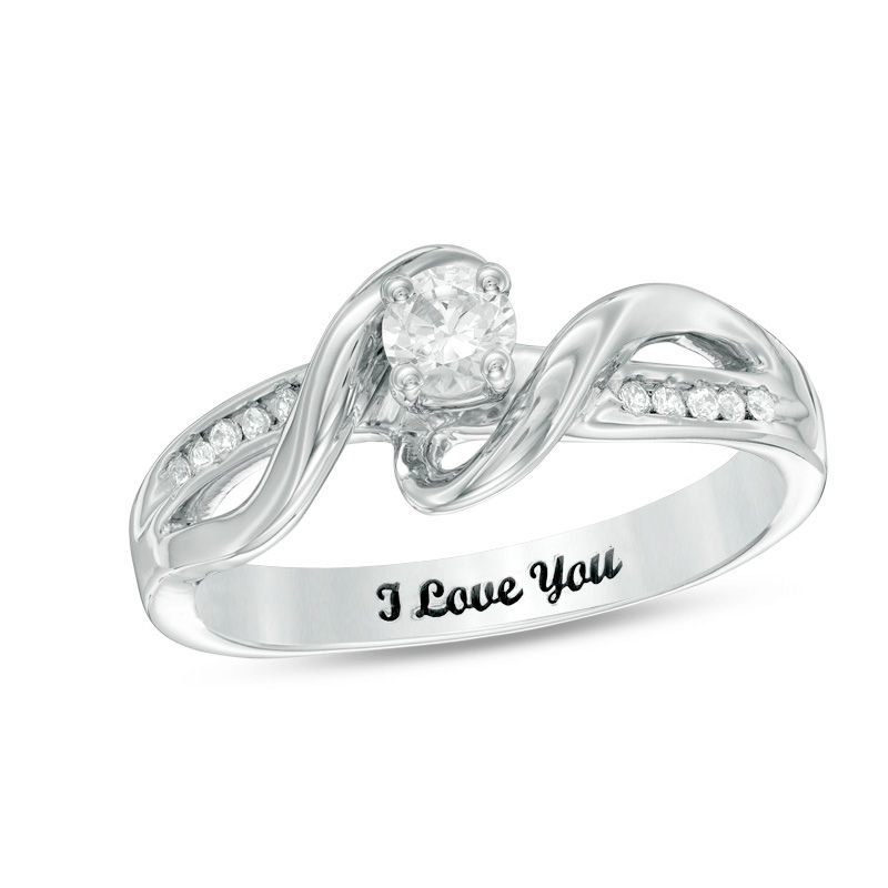 1/10 CT. T.W. Diamond Engraved Overlay Promise Ring in Sterling Silver (1 Line)|Peoples Jewellers