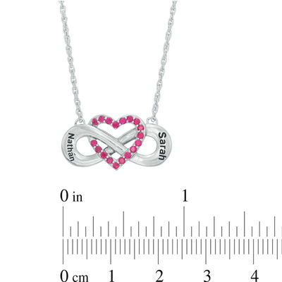 Couple's Simulated Birthstone Heart with Infinity Necklace in Sterling Silver (1 Stone and 2 Names)