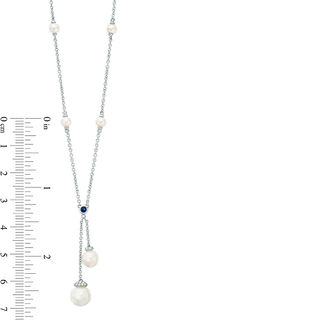 Vera Wang Love Collection Freshwater Cultured Pearl and 0.09 CT. T.W. Diamond Lariat Necklace in Sterling Silver-19"