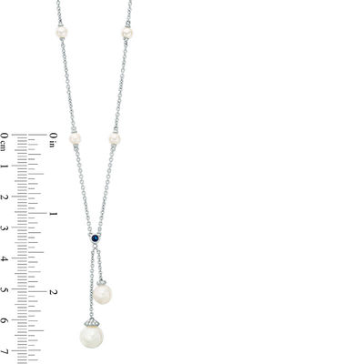 Vera Wang Love Collection Freshwater Cultured Pearl and 0.09 CT. T.W. Diamond Lariat Necklace in Sterling Silver-19"