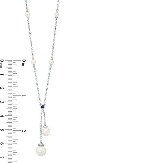 Vera Wang Love Collection Freshwater Cultured Pearl and 0.09 CT. T.W. Diamond Lariat Necklace in Sterling Silver-19"