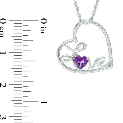 4.0mm Amethyst and Diamond Accent Cursive "Love" Tilted Heart Pendant in Sterling Silver