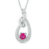 Thumbnail Image 0 of 4.5mm Lab-Created Ruby and Diamond Accent Looping Teardrop Pendant in Sterling Silver